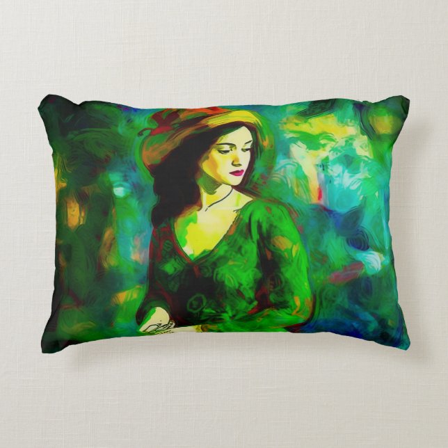 Frau in Hut Dekokissen (Vorderseite)