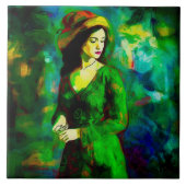 Frau in Hut Fliese (Vorderseite)