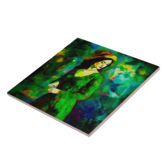 Frau in Hut Fliese (Seite)