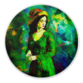 Frau in Hut Keramikknauf (Vorderseite)