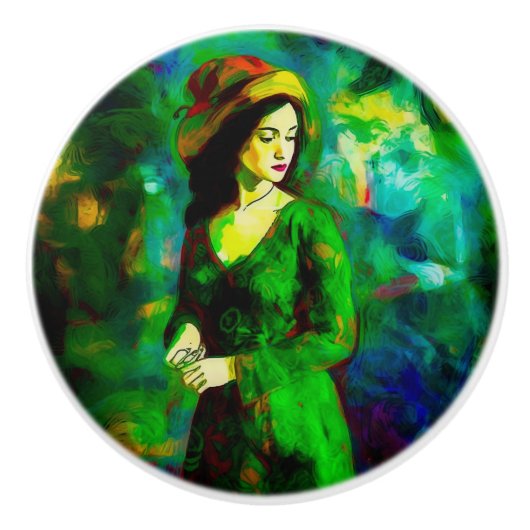 Frau in Hut Keramikknauf (Vorderseite)