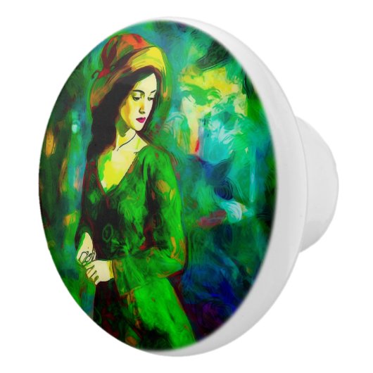 Frau in Hut Keramikknauf (Rechts)