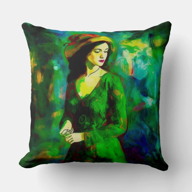 Frau in Hut Kissen (Vorderseite)