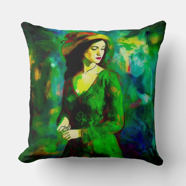 Frau in Hut Kissen (Vorderseite)