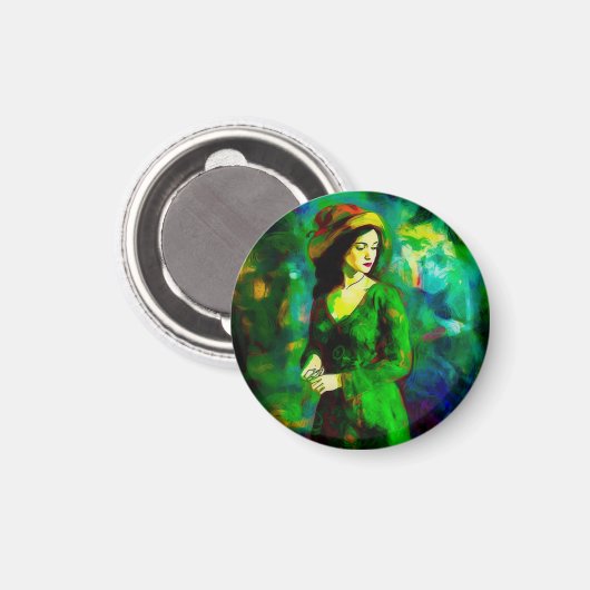 Frau in Hut Magnet (Vorderseite/Rückseite)