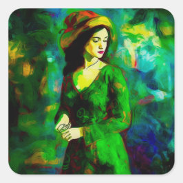 Frau in Hut Quadratischer Aufkleber