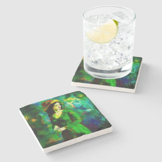 Frau in Hut Steinuntersetzer (Seitenansicht)