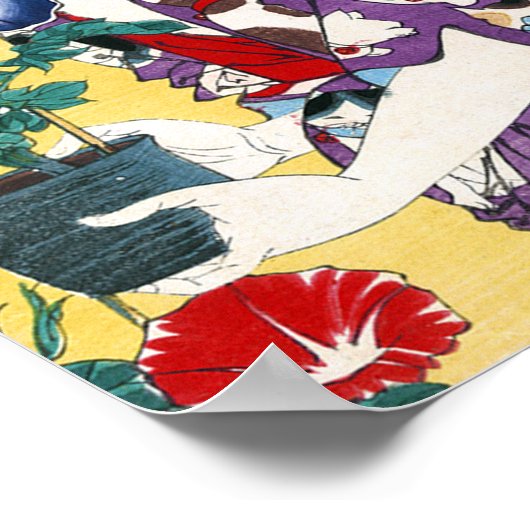 Frau in Katzenkimono, Yoshitoshi, gemustert Poster (Ecke)