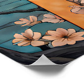 Frau in Kimono Cherry Blossom Mondlicht Nacht Poster (Ecke)