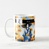 Frau in Kimono, Sonnenblumen Kaffeetasse (Links)
