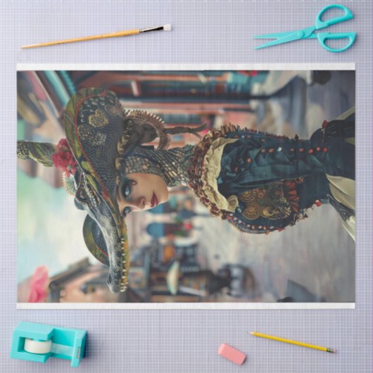 Frau in Kostümliedern-Alligator-Schönheitsdekoupag Seidenpapier (Basteln)