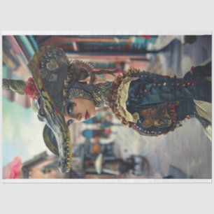 Frau in Kostümliedern-Alligator-Schönheitsdekoupag Seidenpapier