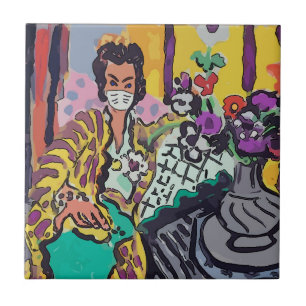 Frau in Maske, Kunst Fliese