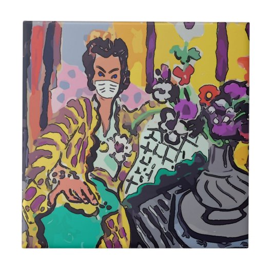 Frau in Maske, Kunst Fliese (Vorderseite)