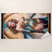 Frau in opulentem Gold Türkis Attion von Xzendor7 Strandtuch (Vorderseite)