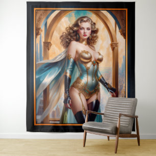 Frau in opulentem Gold Türkis Attion von Xzendor7 Wandteppich