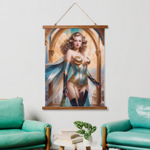 Frau in opulentem Gold Türkis Attion von Xzendor7 Wandteppich Mit Holzrahmen