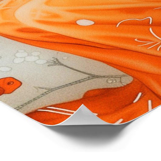 Frau in Orange mit weißer Katze Poster (Ecke)