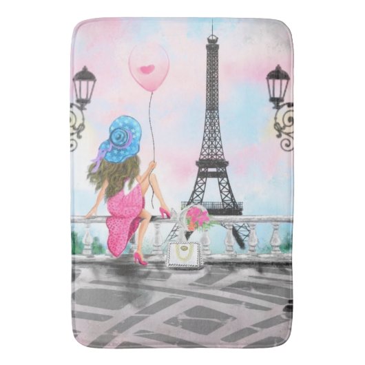 Frau in Paris Bath Mat - Eiffelturm Badematte (Vorderseite Vertikal)