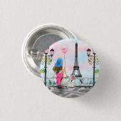 Frau in Paris Button mit Eiffelturm (Vorne & Hinten)