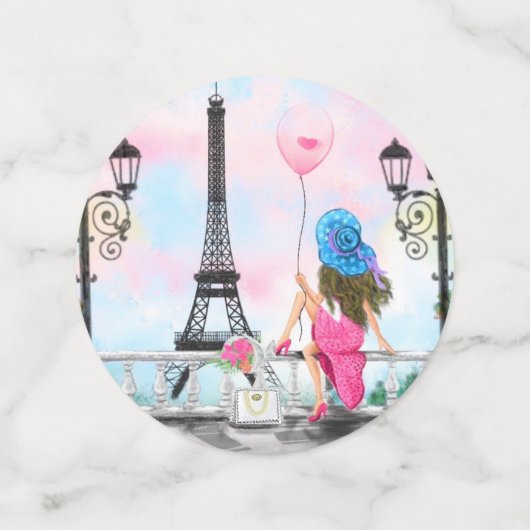 Frau in Paris Confetti mit Eiffelturm Konfetti (Mittel Vorderseite)