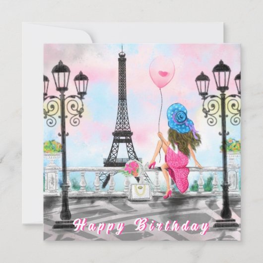 Frau in Paris Eiffel Tower Happy Birthday Card Karte (Vorderseite)