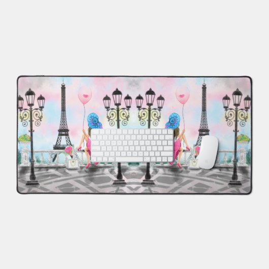 Frau in Paris Eiffel Tower Mirror Design Schreibtischunterlage (Tastatur & Maus)