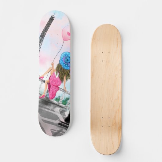 Frau in Paris Eiffel Tower Skateboard (Vorderseite)