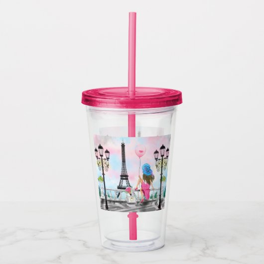 Frau in Paris Eiffelturm Acrylic Tumbler Acryltrinkbecher (Vorderseite)