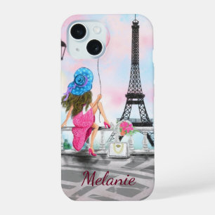 Frau In Paris Eiffelturm Benutzerdefinierter Name iPhone 15 Hülle
