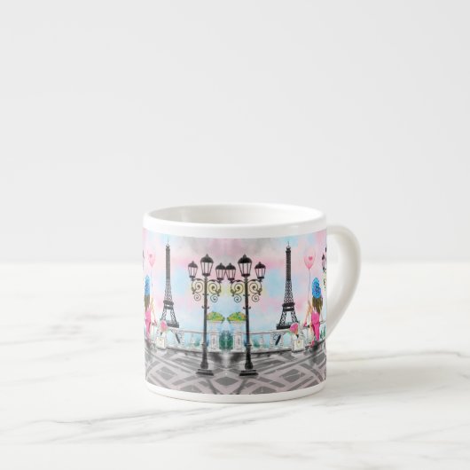 Frau in Paris Espresso Tasse Eiffelturm (Vorderseite Rechts)
