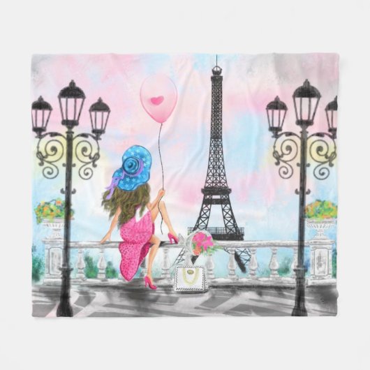 Frau in Paris Fleece Blanket mit Eiffelturm (Vorderseite (Horizontal))