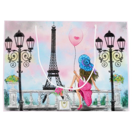 Frau in Paris Geschenktüte Eiffelturm (Rückseite)
