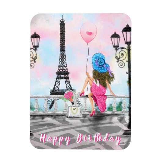 Frau in Paris Happy Birthday Magnet Eiffel Tower (Vertikal)