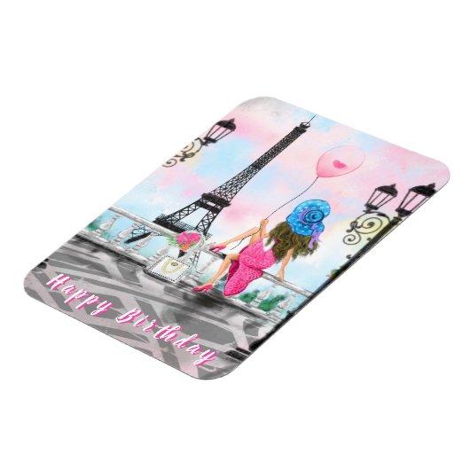 Frau in Paris Happy Birthday Magnet Eiffel Tower (Linke Seite)