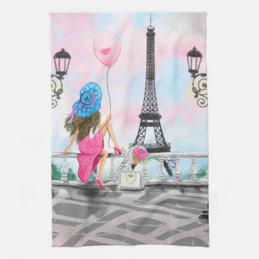 Frau in Paris Küchentücher mit Eiffelturm (Vertikal)