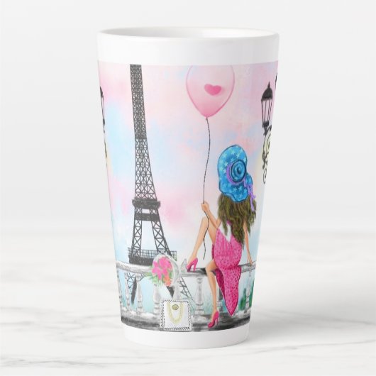 Frau in Paris Latte Tasse Eiffelturm Geschenk (Vorderseite)