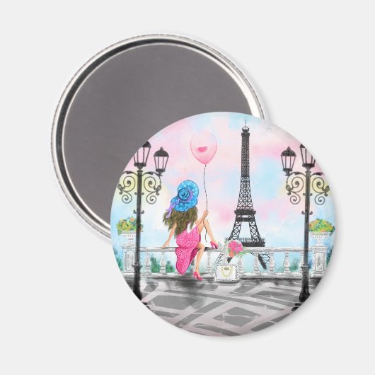 Frau in Paris Magnet Eiffelturm Geschenk (Vorderseite/Rückseite)
