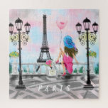 Frau in Paris Puzzle mit Eiffelturm<br><div class="desc">Puzzles mit Hübschen Frauen und rosa Herzballon - I Liebe Paris - Eiffelturm Romantisches Zeichnend Puzzle - Wählen / Fügen Sie Ihren einzigartigen Text / Schriftart / Farbe - Make Your Special Gift - Umgestalten und verschieben oder entfernen und hinzufügen - Bild / Text mit Anpassungstool ! - Zeichn und...</div>