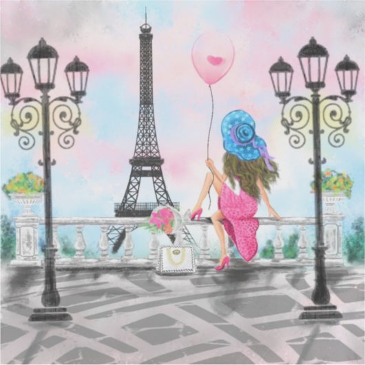 Frau in Paris Sticker Eiffelturm (Vorderseite)