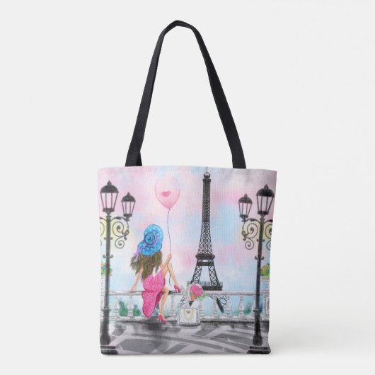 Frau in Paris Tote Tasche mit Eiffelturm (Rückseite)