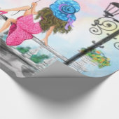 Frau in Paris Umschlagpapier mit Eiffelturm Geschenkpapier (Ecke)