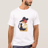 Frau in Perlen mit schwarzer Katze T-Shirt (Vorderseite)