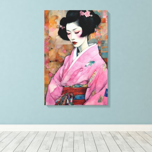 Frau in Pink Kimono Leinwanddruck (Insitu (Holzboden))