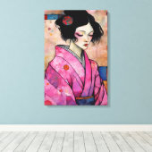 Frau in Pink Kimono Leinwanddruck (Insitu (Holzboden))