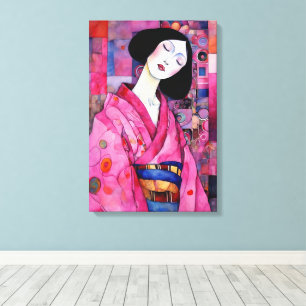 Frau in Pink Kimono Leinwanddruck