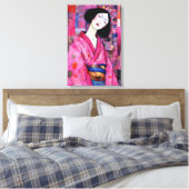Frau in Pink Kimono Leinwanddruck (Insitu (Schlafzimmer))