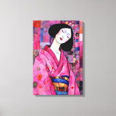 Frau in Pink Kimono Leinwanddruck (Vorderseite)