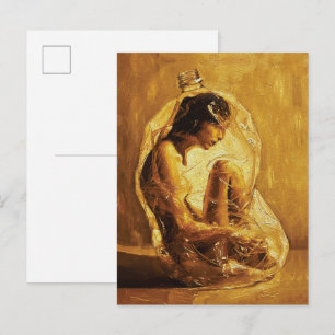 Frau in Plastik – Ölmalerei Postkarte