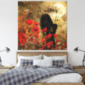 Frau in Poppies Canvas Print Leinwanddruck (Insitu (Schlafzimmer))